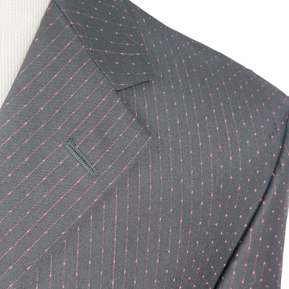 Versace Classic Suit Jacket Blazer Men's US 40R Black Red Pink Stitch Texture - Picture 3 of 11